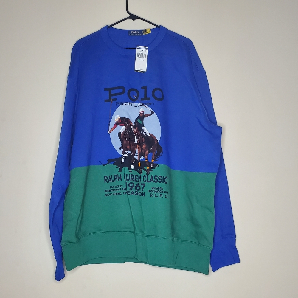 NWT Blue/Green Polo Ralph Lauren Hoodie 2XB